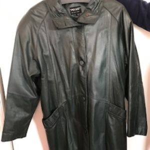Pelle Leather Coat,dark green(almost black), Med